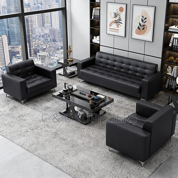 5-Seater Black Waiting Sofa Set - thumbnail 3