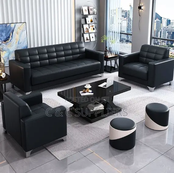 5-Seater Black Waiting Sofa Set