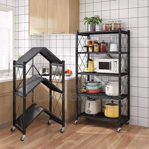 Big Size Foldable Kitchen Rack With Wheels – Mobile Multi-Layer - thumbnail 2