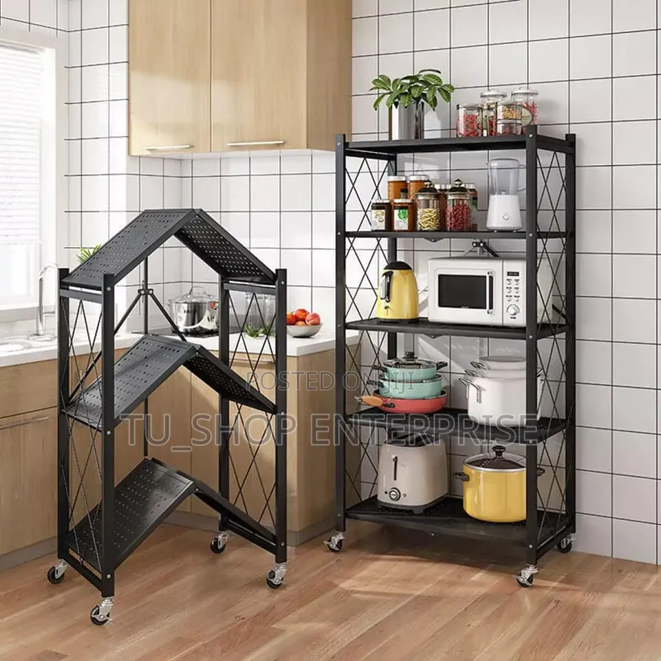 Big Size Foldable Kitchen Rack With Wheels – Mobile Multi-Layer
