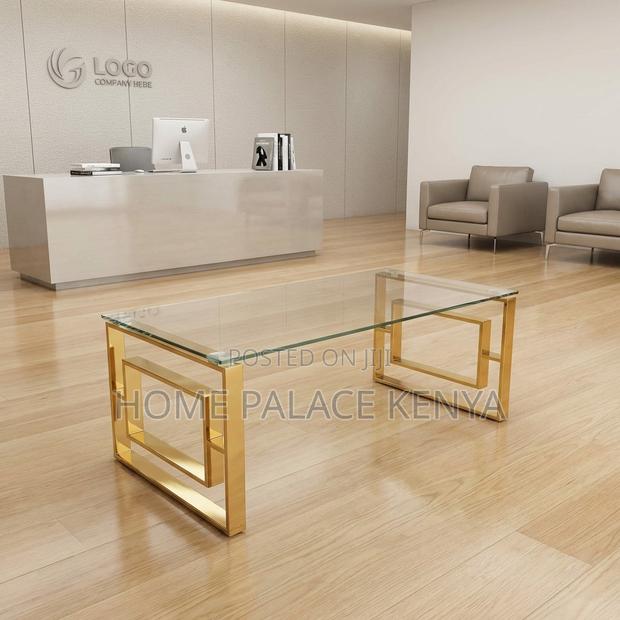 Coffee Table: Rectangular Clear Lined Steel Living Room Table