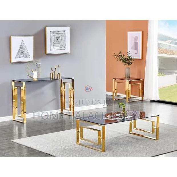 Coffee Table: Rectangular Clear Lined Steel Living Room Table - thumbnail 3