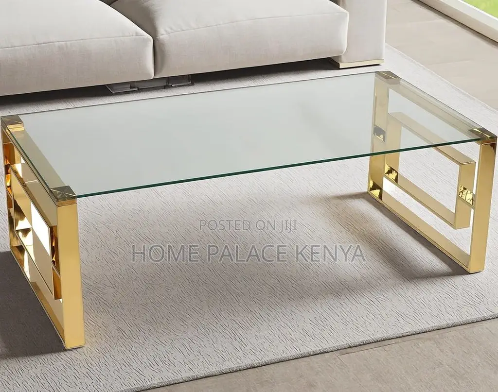 Coffee Table: Rectangular Clear Lined Steel Living Room Table