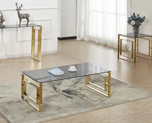 Coffee Table: Rectangular Clear Lined Steel Living Room Table