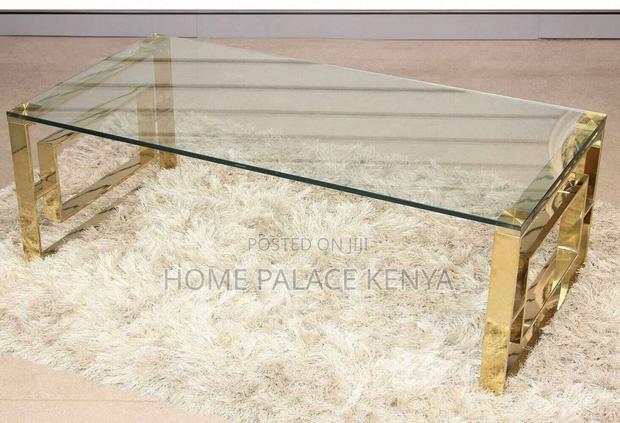 Coffee Table: Rectangular Clear Lined Steel Living Room Table - thumbnail 6
