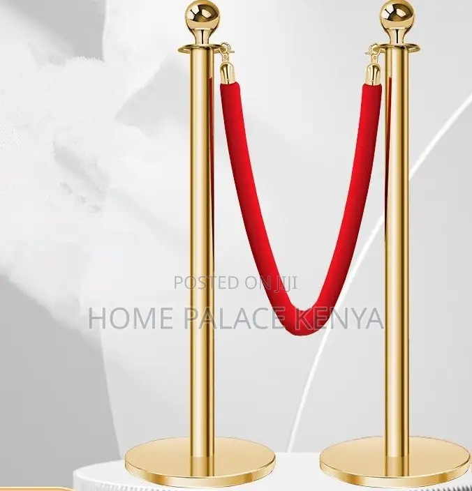 Stanchion Post: Metal Queue Barrier With Velvet Rope