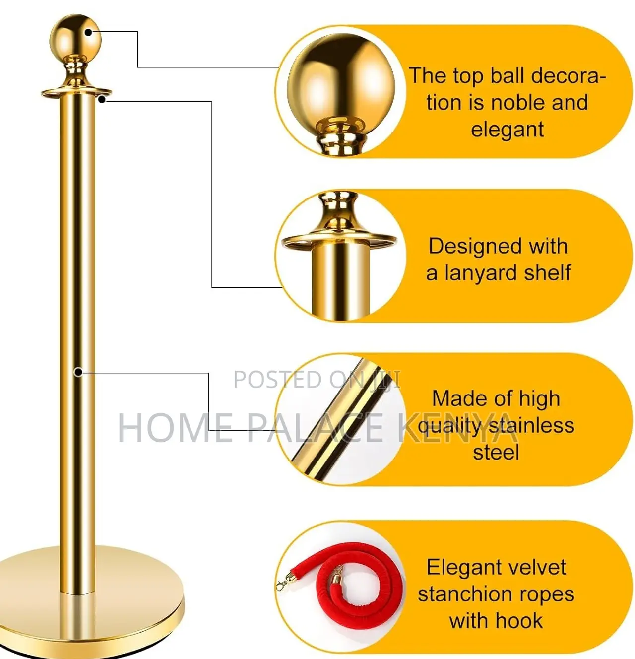 Stanchion Post: Metal Queue Barrier With Velvet Rope
