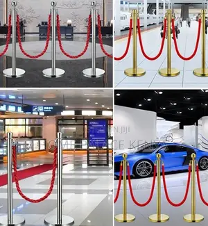 Stanchion Post: Metal Queue Barrier With Velvet Rope