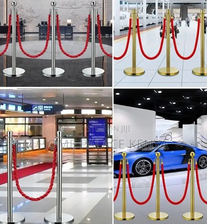 Stanchion Post: Metal Queue Barrier With Velvet Rope
