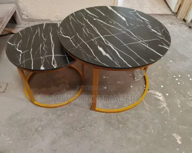 Modern MDF Nesting Coffee Table Set – Black Marble Finish