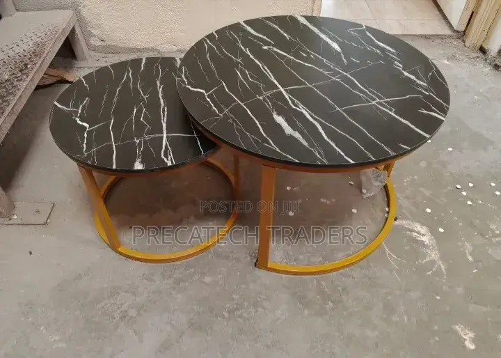 2-in-1 Round MDF Coffee Tables With Gold Frame