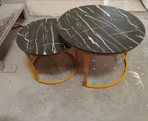 2-in-1 Round MDF Coffee Tables With Gold Frame