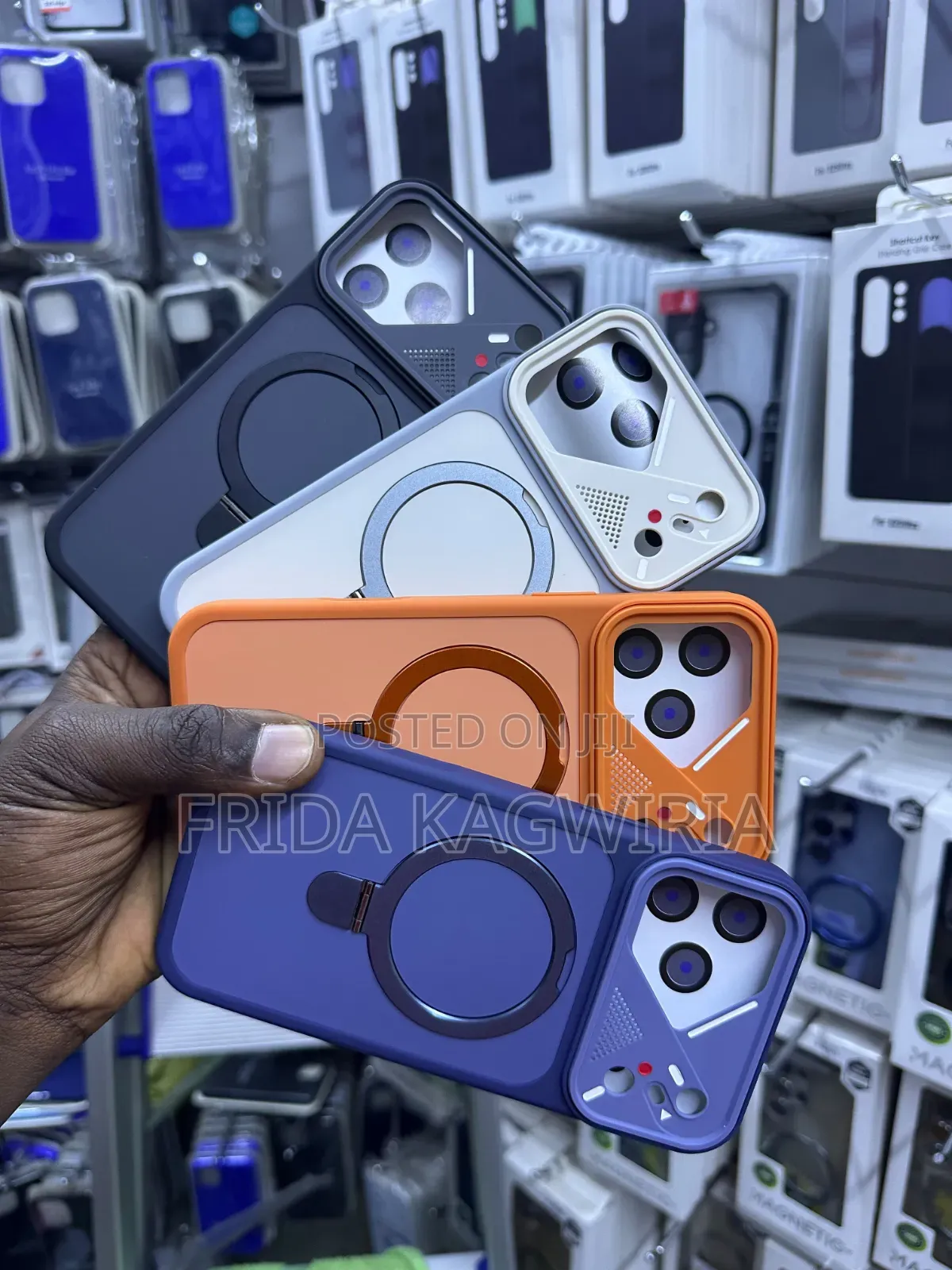 iPhone 17 Pro Max Back Cover With Magnetic Stand and Metallic Finish