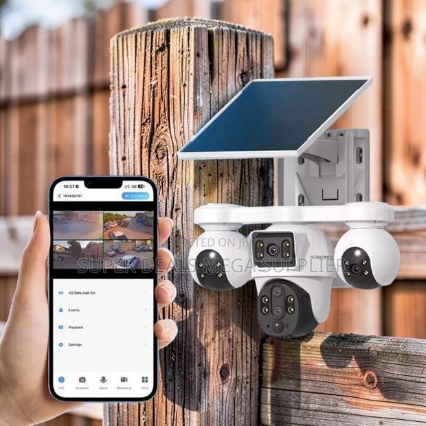 V380pro 20mp 4g PTZ Rotating Triple Lens Solar Camera Night Vision
