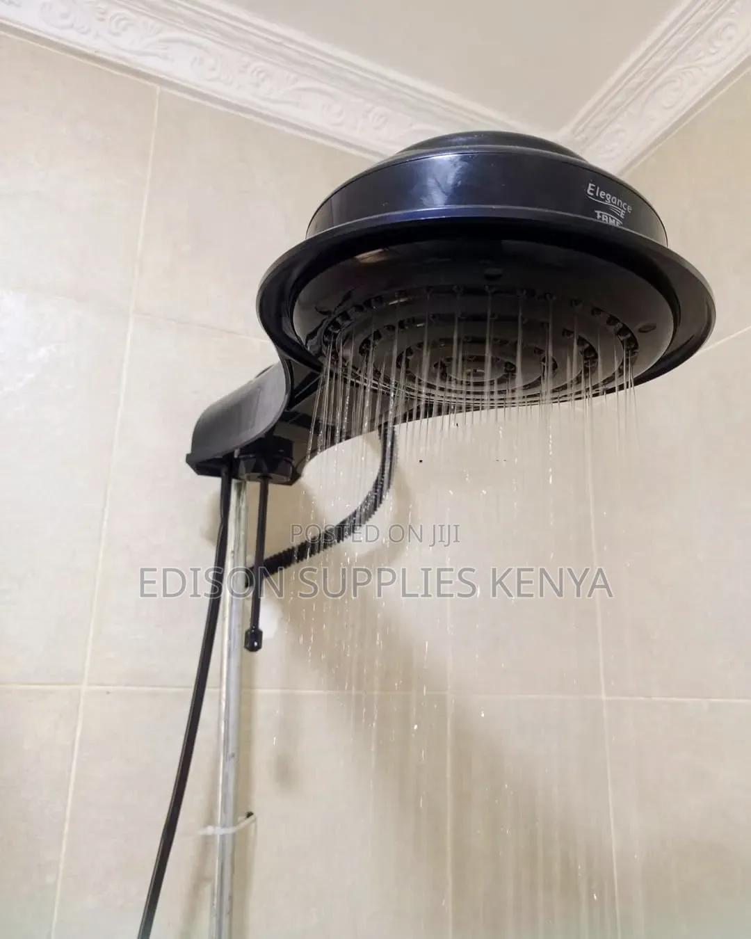 Black Fame Elegance Instant Shower Water Heater Rainshower Head Shower