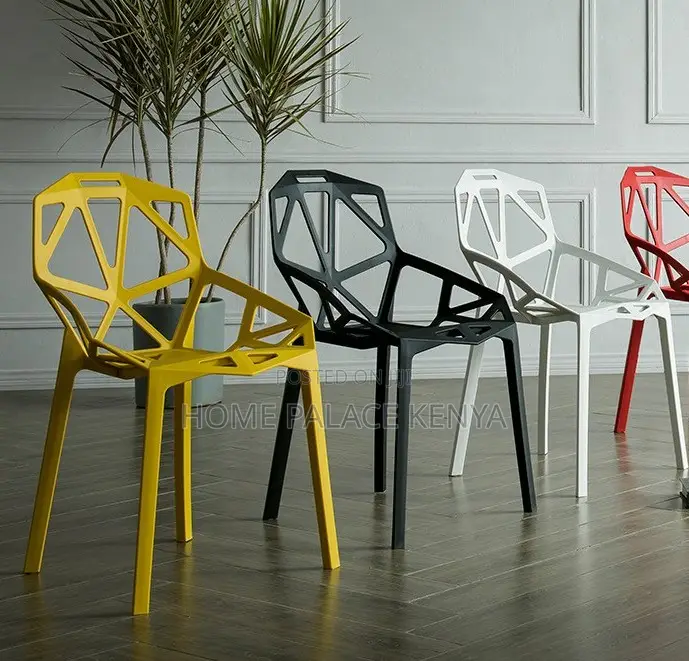 Plastic Chair: Creative Hollow Geometric Back Dining Chair