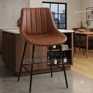 Barstools; Non Swivel Leather Barstool With Mid Backrest