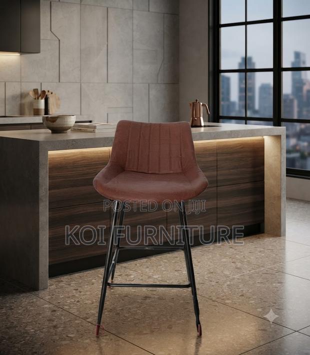 Barstools; Non Swivel Leather Barstool With Mid Backrest - thumbnail 5