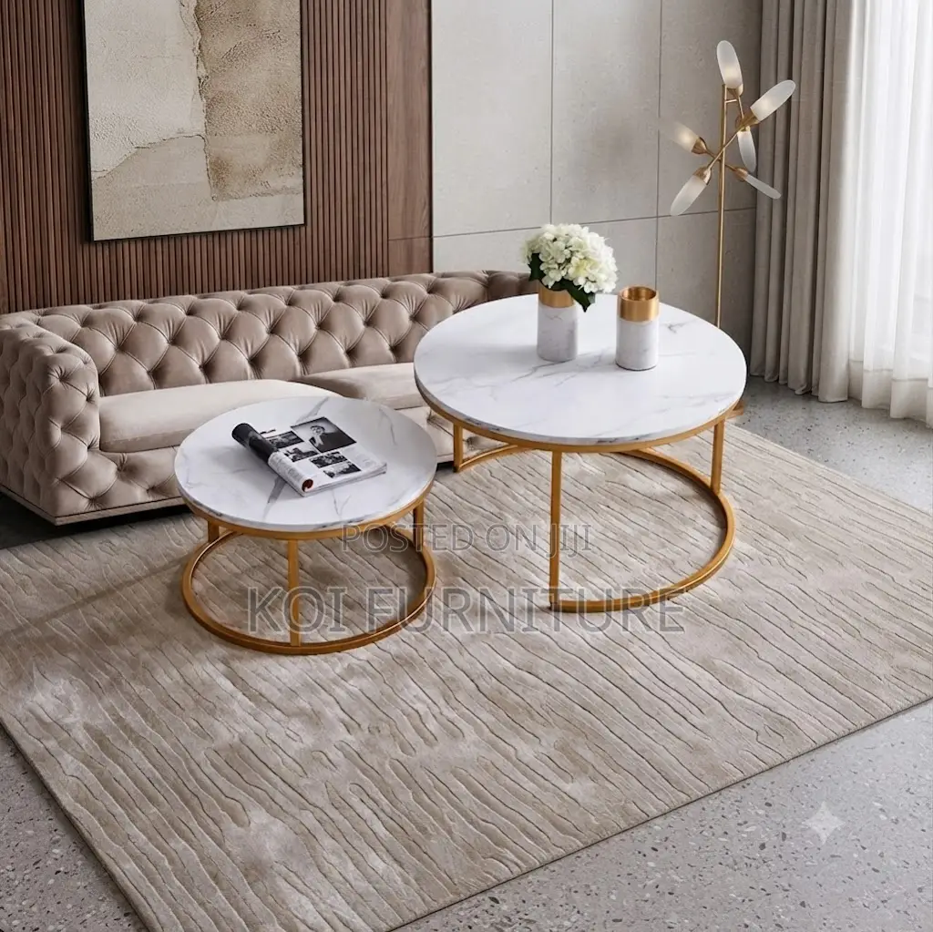 Coffee Table; Round Dual Marble Quanu Coffee Table