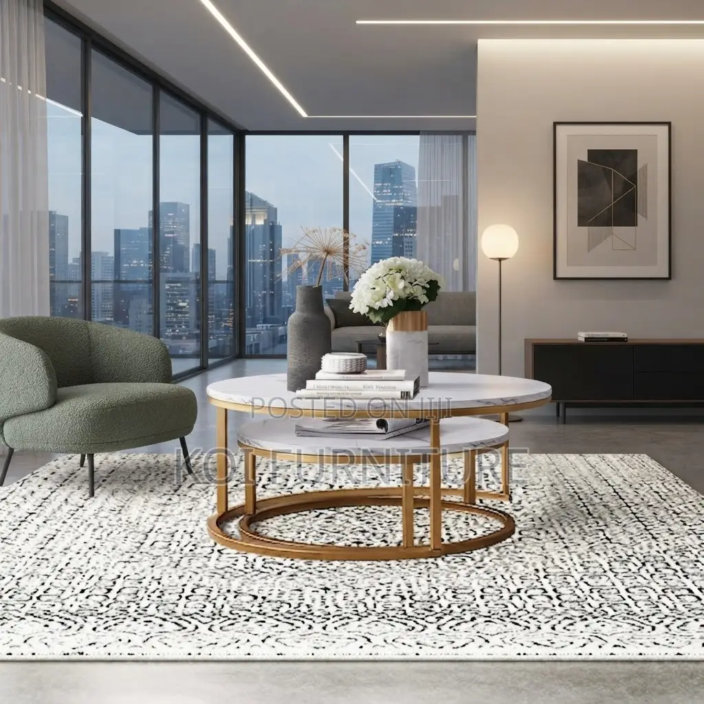 Coffee Table; Round Dual Marble Quanu Coffee Table