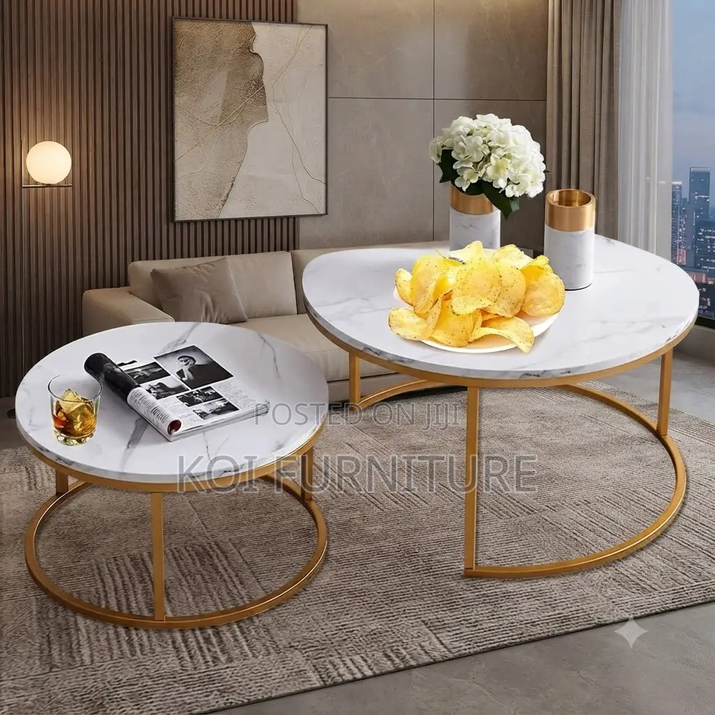 Coffee Table; Round Dual Marble Quanu Coffee Table