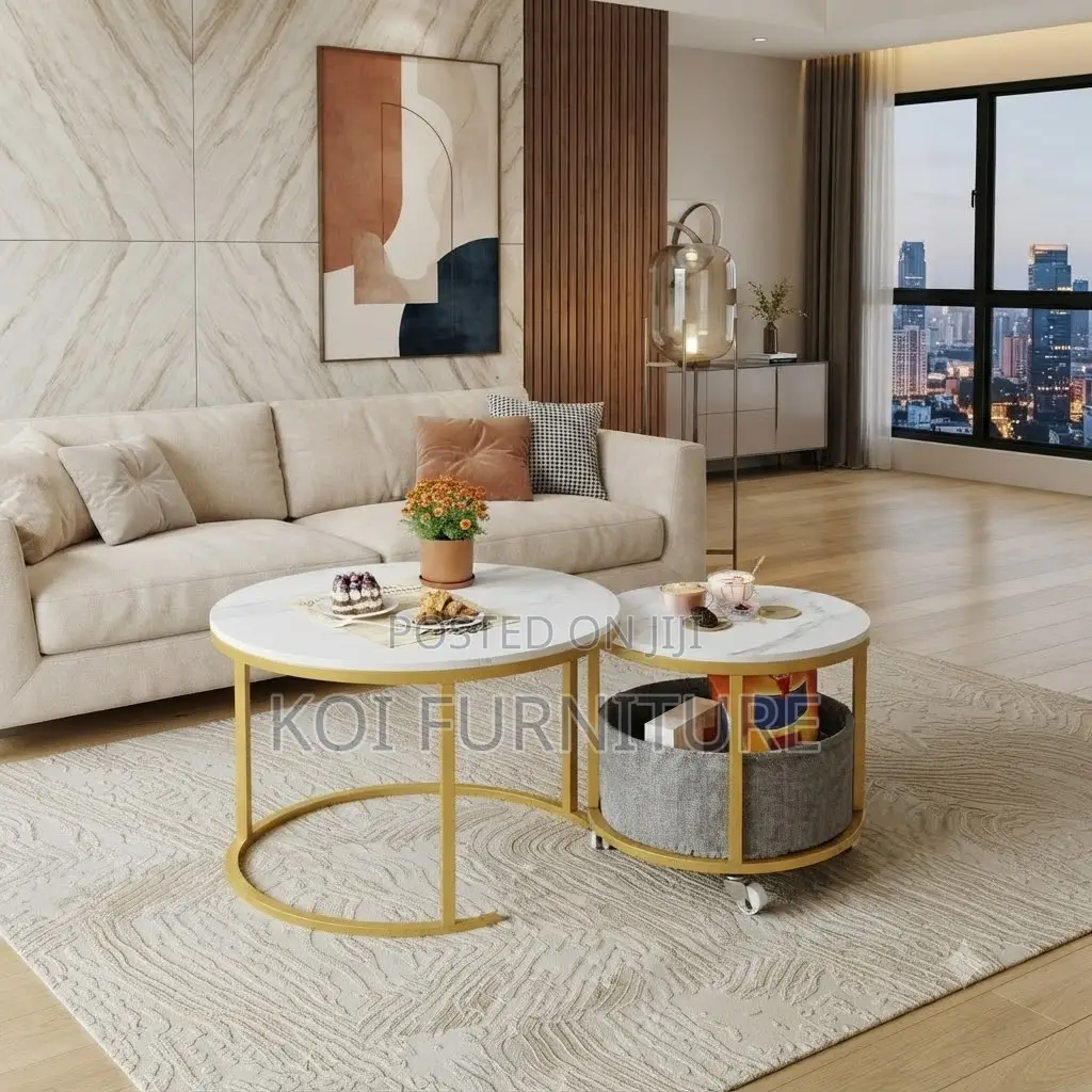 Coffee Table; Round Dual Marble Quanu Coffee Table