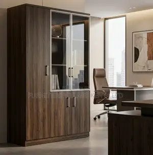 3-Door Full Wooden Office Cabinet With Glass