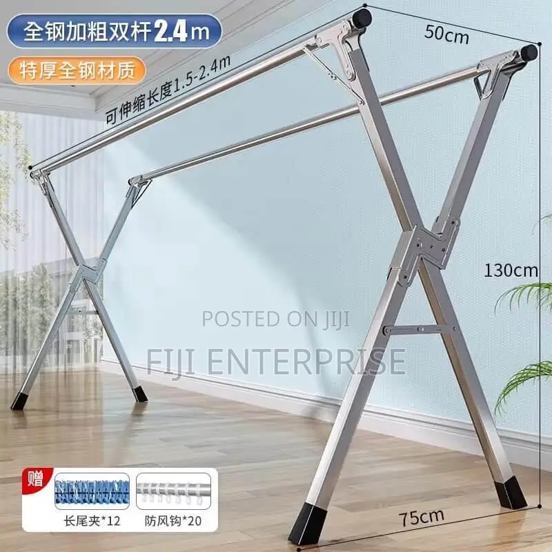 Stainless Steel Retractable Double-Tier Folding Clothes Drying Rack