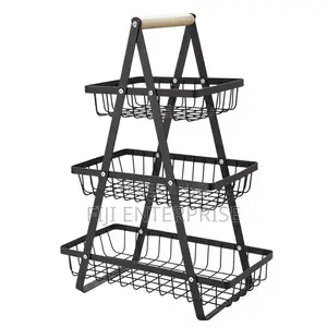 3-Tier Triangular Metallic Mesh Fruit Basket Modern Kitchen Décor