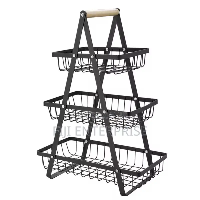3-Tier Triangular Metallic Mesh Fruit Basket Modern Kitchen Décor