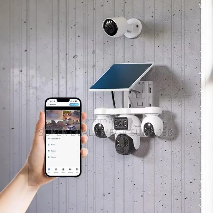 V380pro 20mp 4g PTZ Rotating Triple Lens Solar Camera Smart Night View