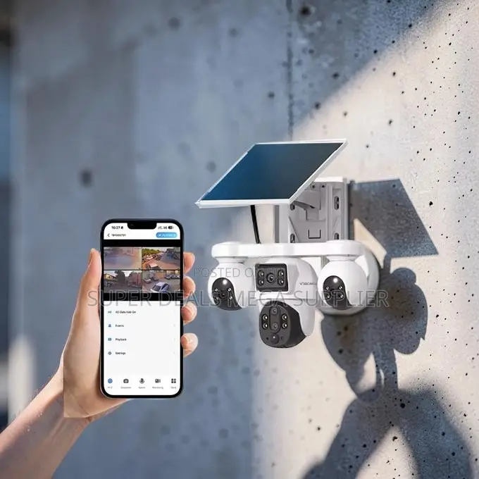 V380pro 20mp 4g PTZ Rotating Triple Lens Solar Camera Home Security