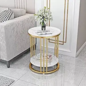Luxury 2-Tier Side Table – Marble Effect Metal Frame