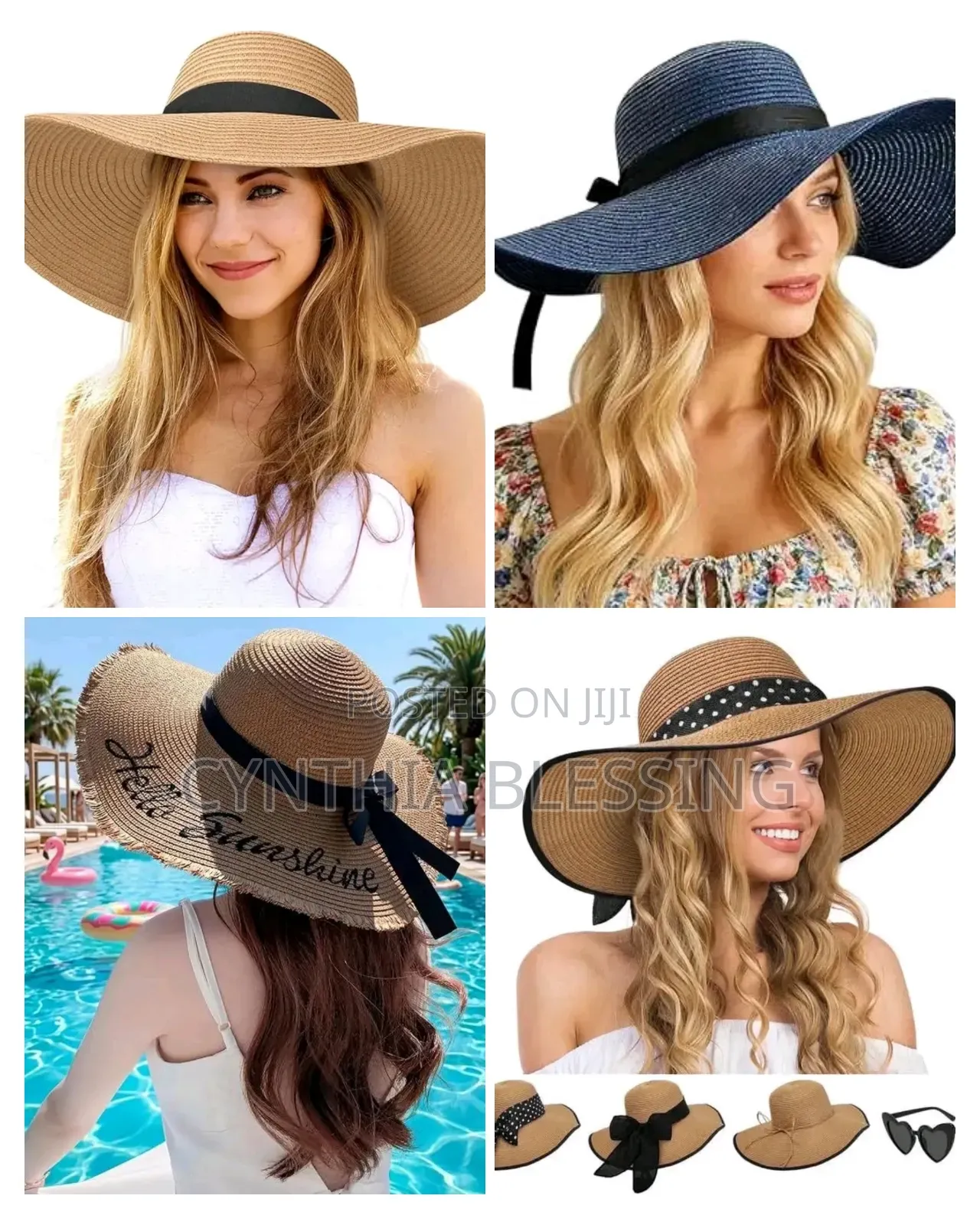 Wide Brim Sun Hats Beige Brown