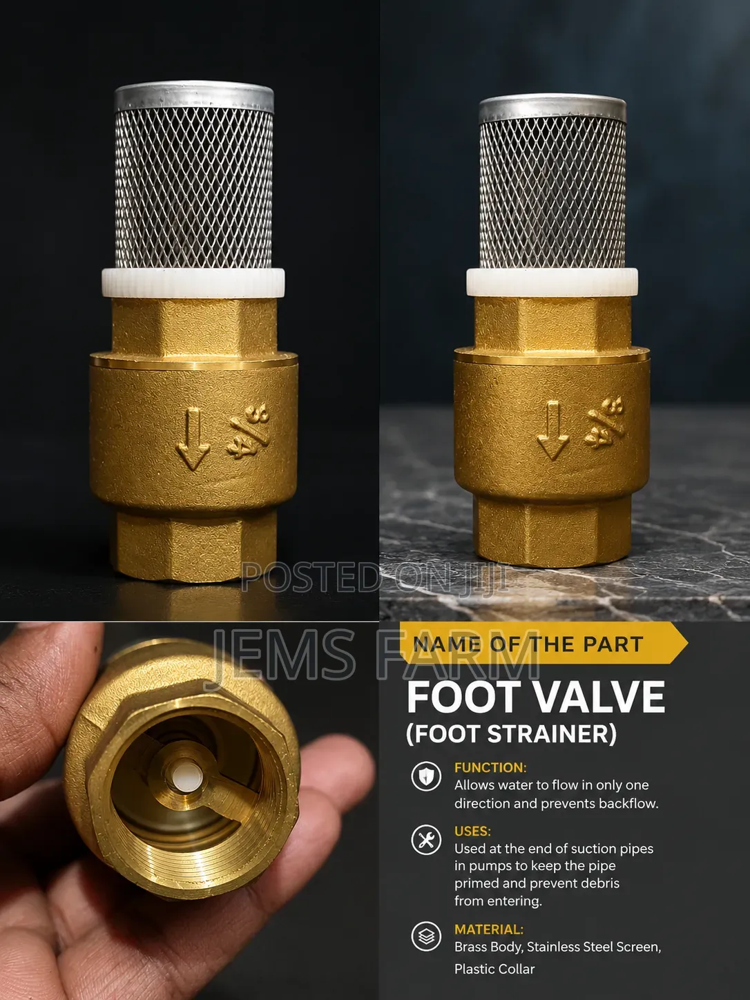 3/4′′ Brass Foot Valve With Stainless Steel Strainer