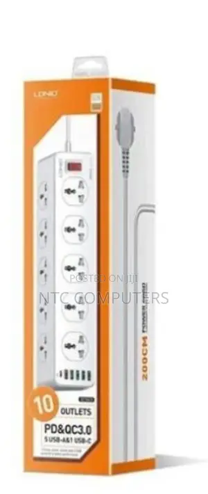Ldnio 10 Port Outlets Smart Surge Protector Extension Socket (Sc10610)