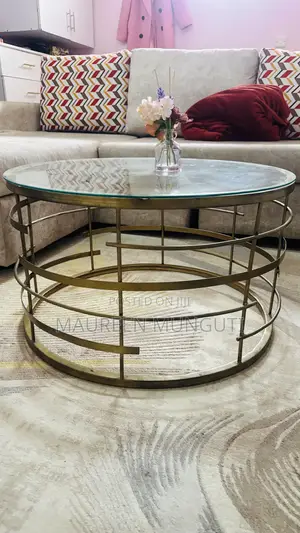 Gold Steel and Glass Coffee Table