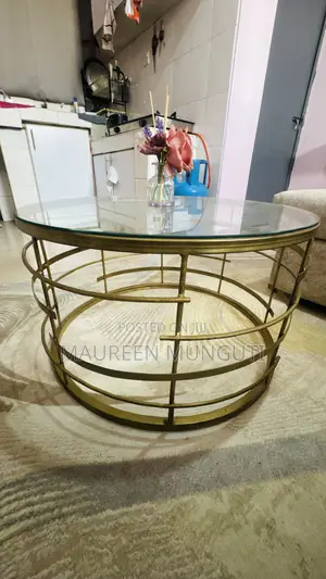 Gold Steel and Glass Coffee Table