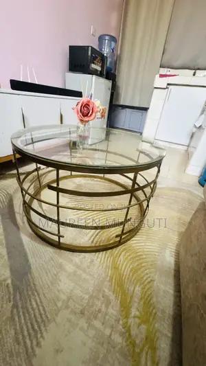 Gold Steel and Glass Coffee Table