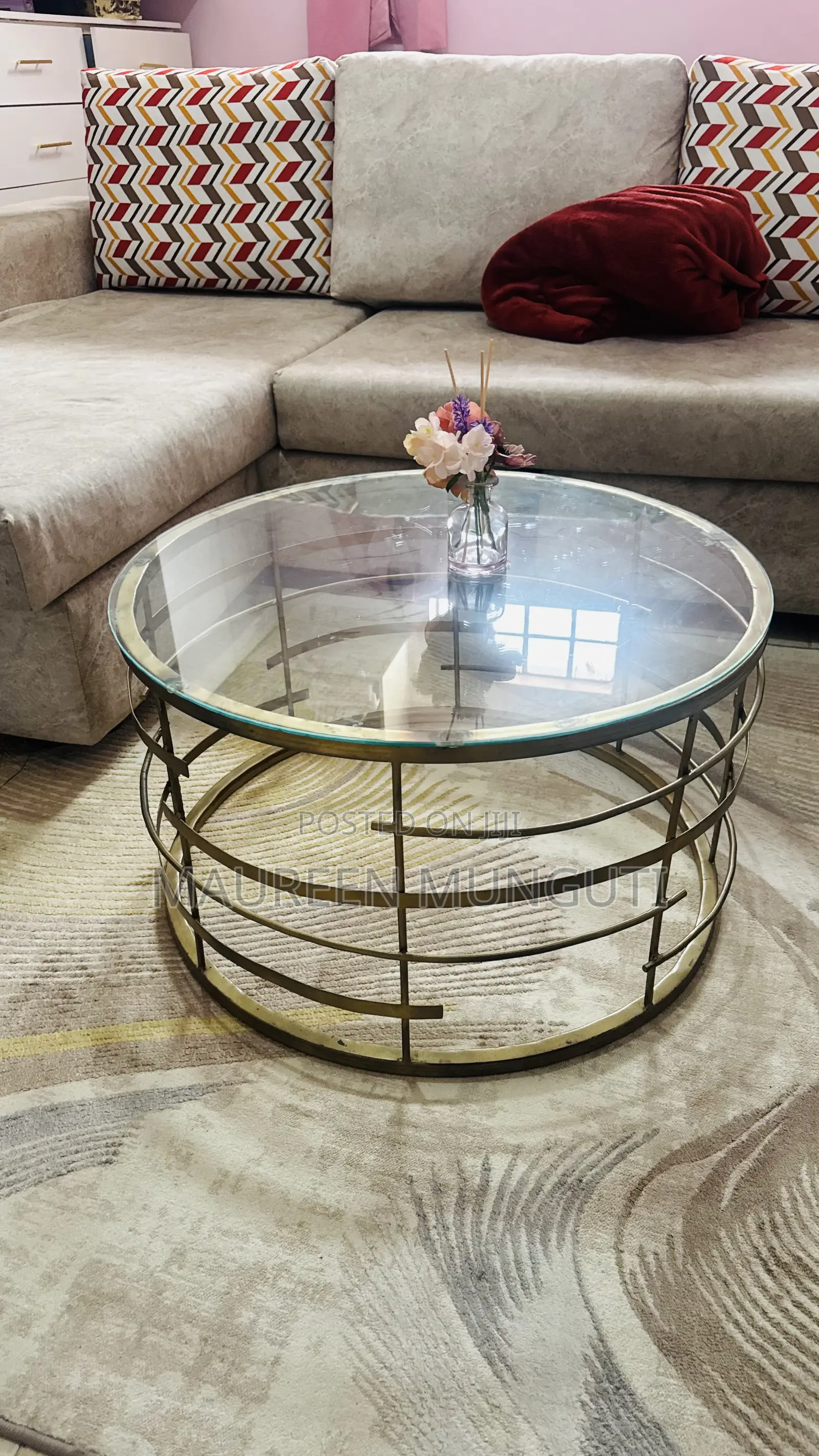 Gold Steel and Glass Coffee Table