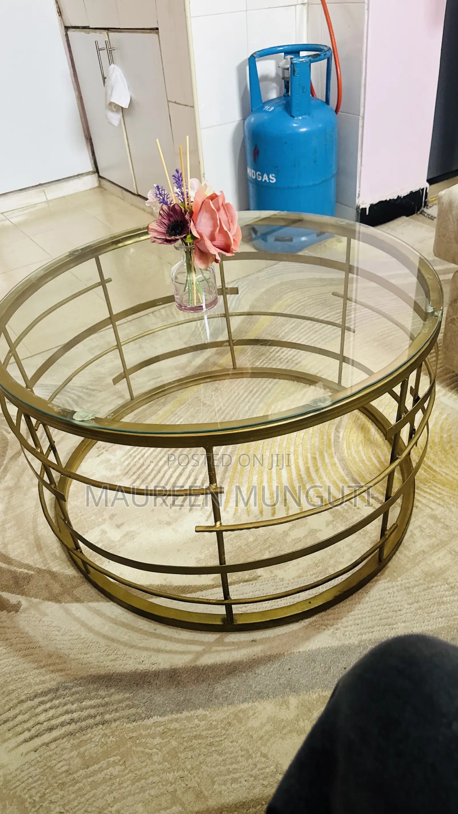 Gold Steel and Glass Coffee Table