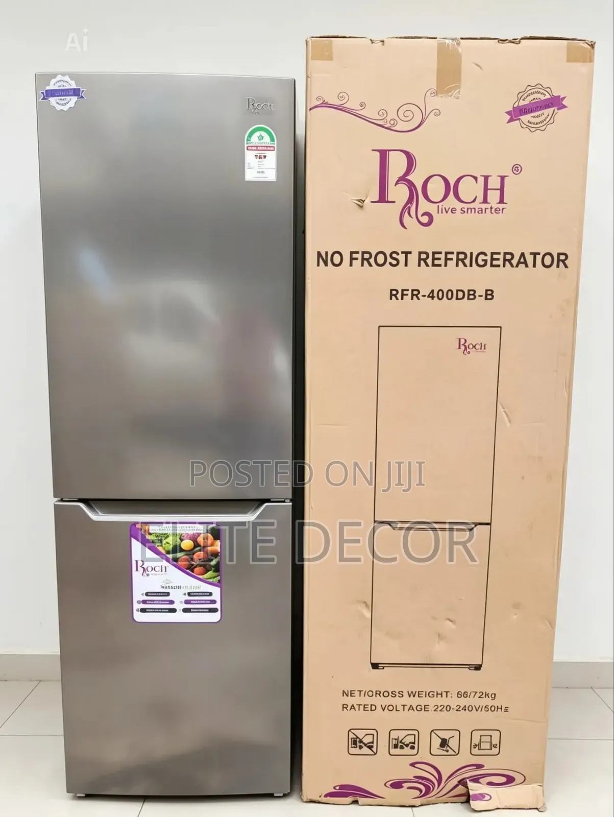 Roch 330l Double Door No Frost Bottom Freezer Refrigerator –
