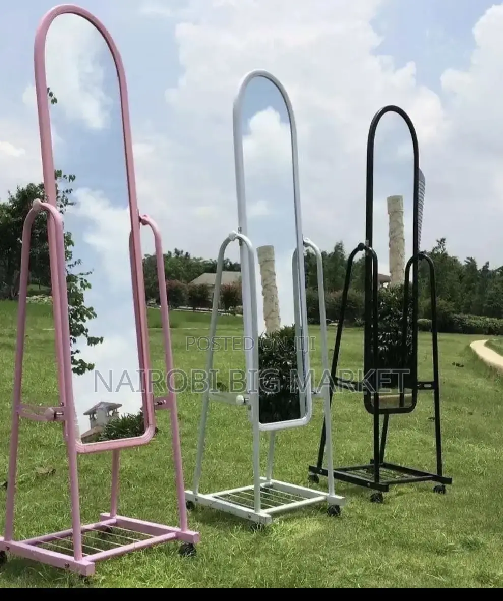 Black Full Length Dressing Mirror With Wheels and Shoes Rack