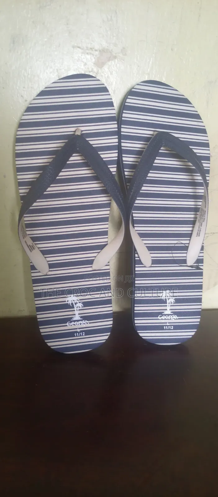 George Navy Striped Flip-Flops.