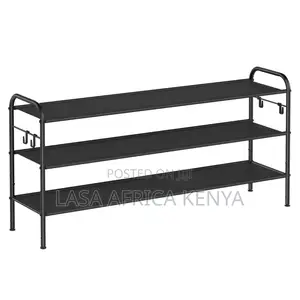 Lasa 3-Tier Shoe Rack With Hooks - Fabric Shelv.