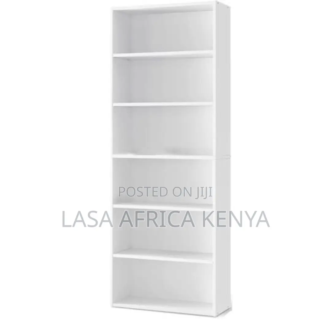 6-Shelf Bookcase - White Wooden Storage, 31.7x23.8x9.2cm, Easy Assembl