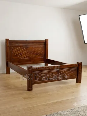 Modern Chevron 5ft by 6ft Solid Mahogany Wood Bed Frame