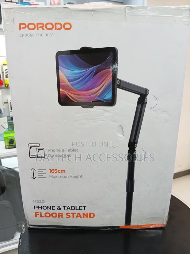 Porodo Phone Tablet Floor Stand 165cm Maximum Height- Black