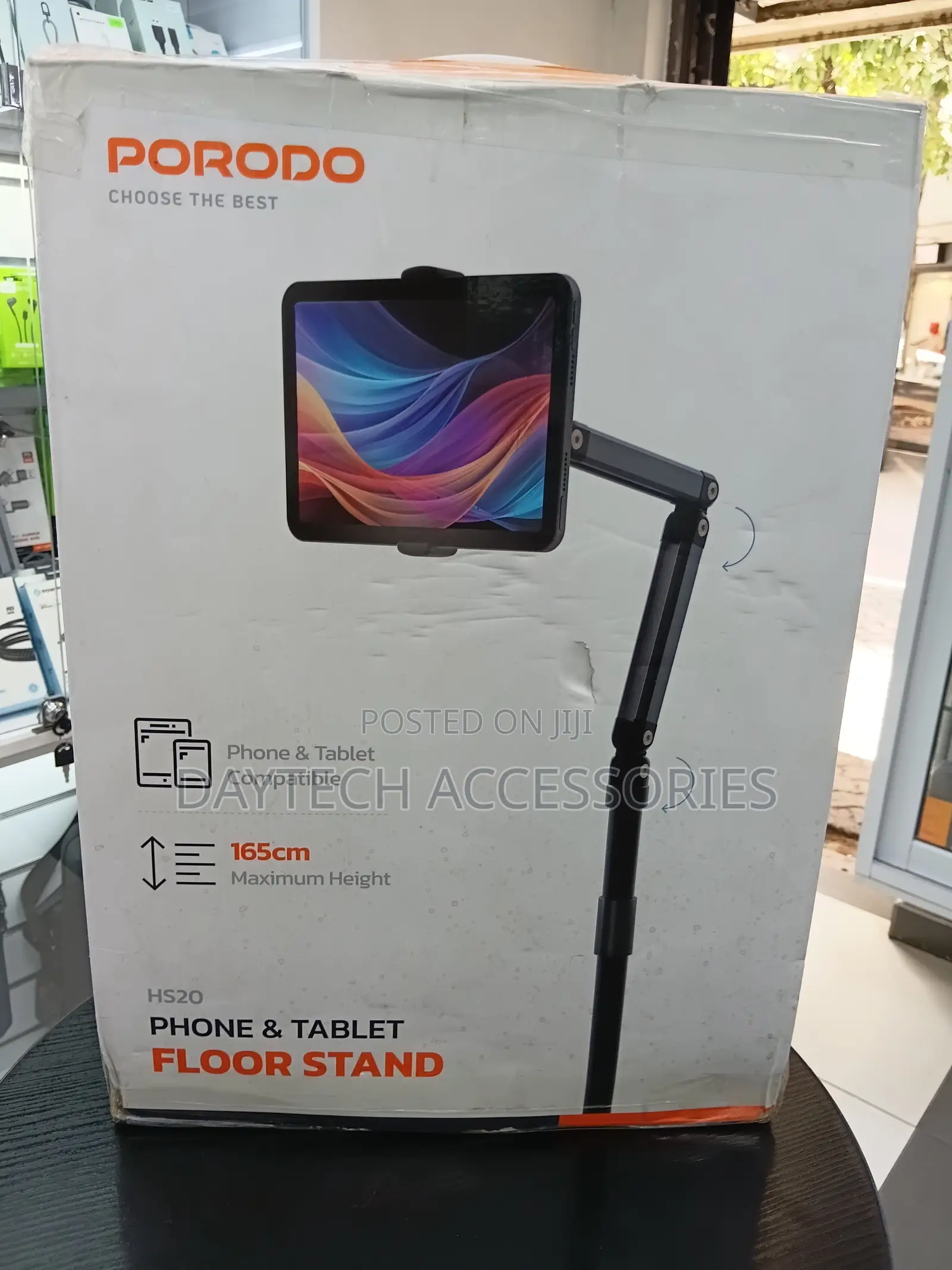 Porodo Phone Tablet Floor Stand 165cm Maximum Height- Black