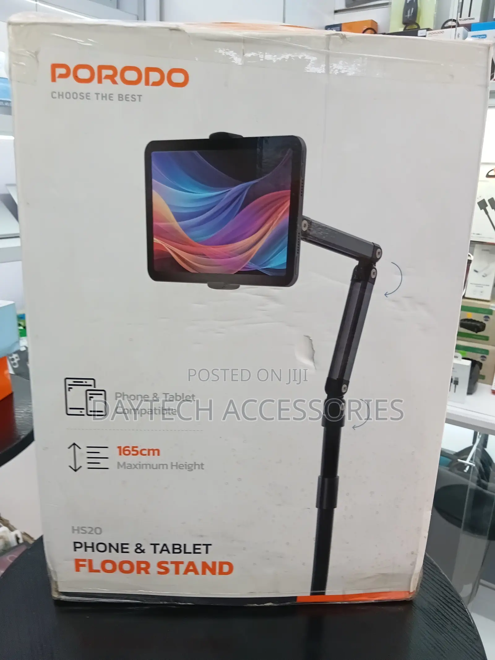 Porodo Phone Tablet Floor Stand 165cm Maximum Height- Black